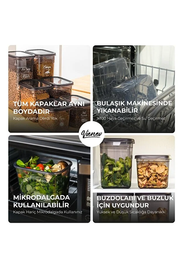 Beyaz Serigrafi Etiketli 12li Set Peggy Şeffaf Kapaklı Uzun Dikdörtgen Saklama Kabı 3,2 Litre